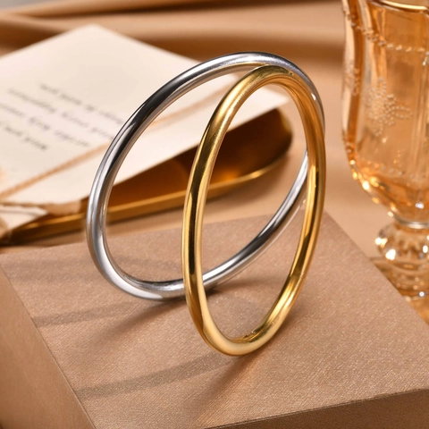 Minimalist Stainless Steel Plain Bangle Bracelet For Women Gold Silver Rose Gold Plated Geometric Open Cuff Arm Jewelry Gift