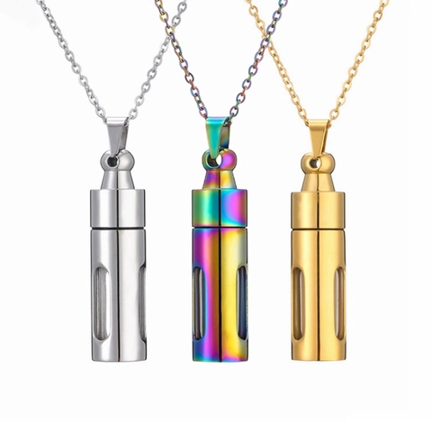 Edelstahl Parfümflasche Anhänger Halskette Zum Öffnen Ätherisches Öl Behälter Gedenkschmuck Für Herren Und Damen