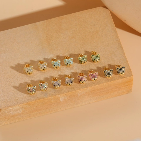 Bär Ohrringe Kupfer 14K Vergoldet Micro Pave Zirkonia Tierform Zierlicher Schmuck Geschenk Für Frauen