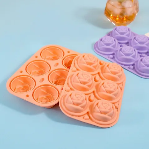 Rosen-Eiswürfelform Silikon 6-Loch Auslaufsicher Mit Trichterdeckel Wiederverwendbar Whiskey Cocktail Große Blumenschale