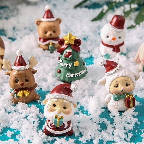 Mini Figurine Di Natale Resina Ceramica Babbo Natale Animali Cartoni Animati Ornamenti Scrivania Decorazioni Natalizie