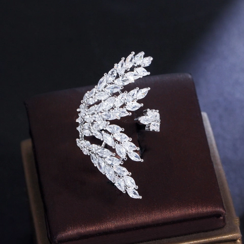 Anello Aperto Ali D'Angelo Ottone Con Zirconi Marquise Gioiello Regolabile Per Donna Accessorio Di Lusso Elegante