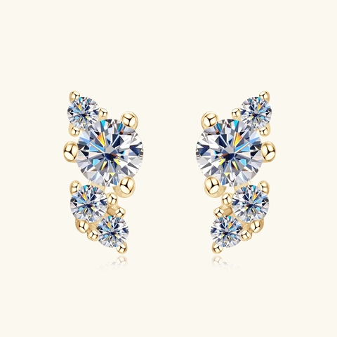 925 Sterling Silver Moissanite Stud Earrings For Women Gold Plated Geometric Lightning U-Shape Hypoallergenic Jewelry With GRA Certificate