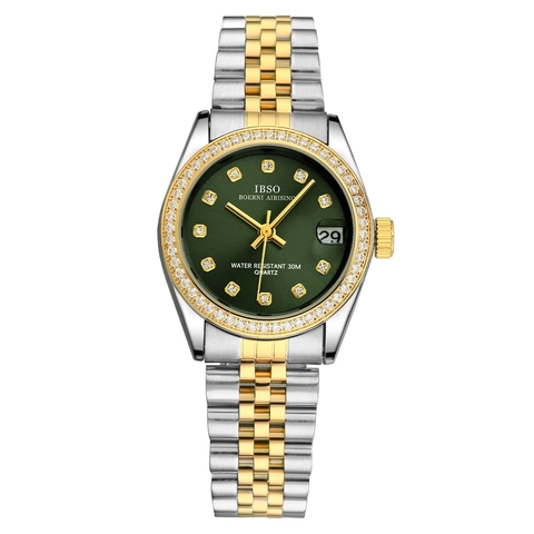 Women Luxury Quartz Watch Stainless Steel Rhinestone Bezel Waterproof Calendar Date Display Elegant Fashion Wristwatch