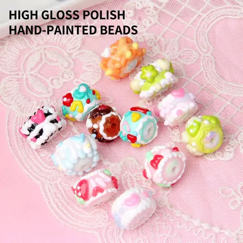 Acrylic Beads DIY Loose Hand Painted Heavy Oil Cream Style Fruits Heart For Jewelry Making Phone Chain Bead Pen