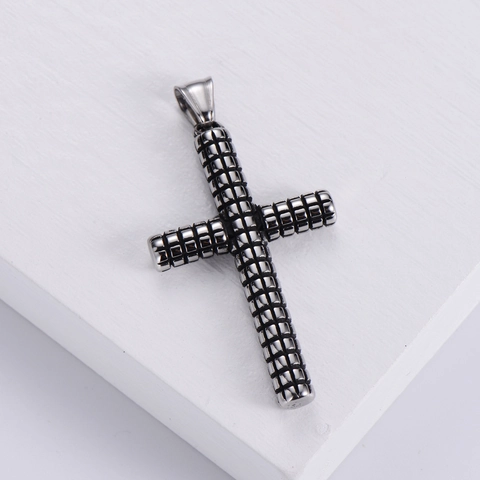 Collana Ciondolo A Croce Hip Hop Retro Acciaio Inossidabile 304 Trama Griglia Gioielli Punk Vintage Con Catena Uomo Donna