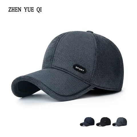 Men Winter Baseball Cap Fleece Lined Thickened Corduroy Windproof Ear Flaps Warm Outdoor Casual Sporty Hat