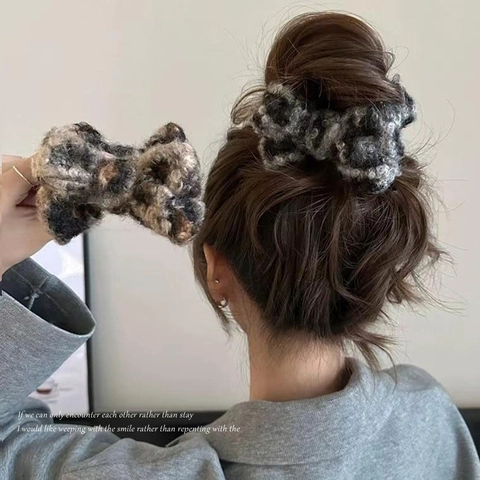 Luipaardprint Pluche Boog Haarklem Kunstbont Haarklem Grote Paardenstaart Houder Voor Dames Herfst Winter Accessoires