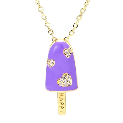 Ice Cream Popsicle Pendant Necklace Copper Zircon Heart Colorful Enamel Happy Engraved Cute Jewelry For Girls
