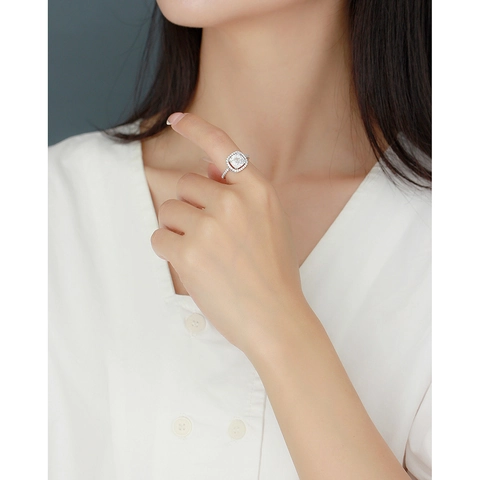Anello In Argento Sterling 925 Zirconia Quadrata Halo Scintillante Lusso Gioielli Matrimonio Fidanzamento Donna