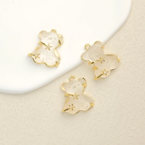 Schattige Beer Bedeltjes Voor Het Maken Van Sieraden Resin Hangers Met Goudkleurige Metalen Rand En Strass Accessoire