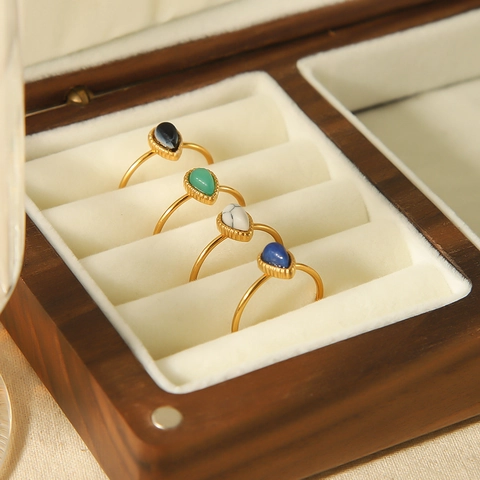 Tropfenstein Offener Ring Edelstahl 18K Vergoldet Verstellbares Band Schmuck Modeaccessoire Für Damen