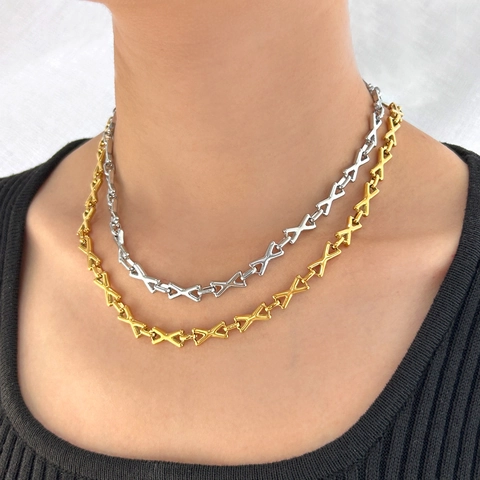 Collana E Bracciale Con Maglie Geometriche Lettera X In Acciaio Al Titanio Gioielli Hip Hop Punk Per Donne Uomini