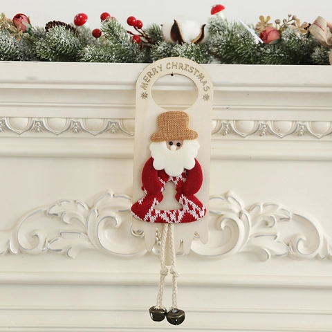 Ornamento Appeso Maniglia Porta Natale Legno Maglia Babbo Natale Pupazzo Di Neve Renna Con Campanelli Decorazione Parete