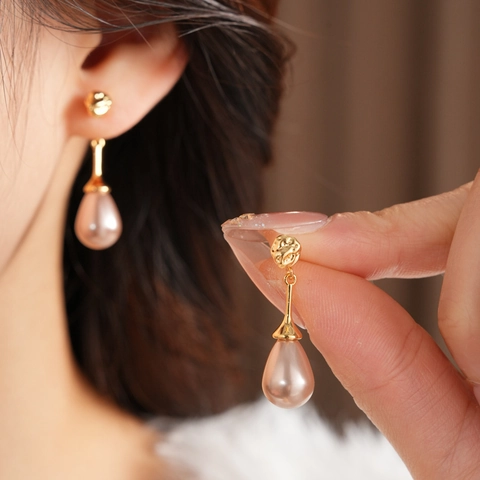 Tropfenperlen Ohrhänger Mit Silver Earring Post Gold Kupferlegierung Irreguläre Textur Französisch Vintage Schmuck Für Damen