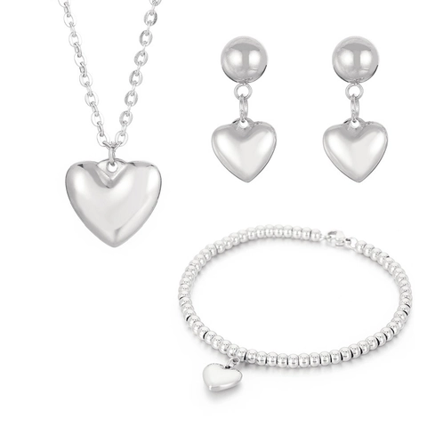 Collana Con Pendente A Cuore Bracciale Di Perline Orecchini Acciaio Inossidabile Gioielli Lucidi Per Donne Moda Regalo