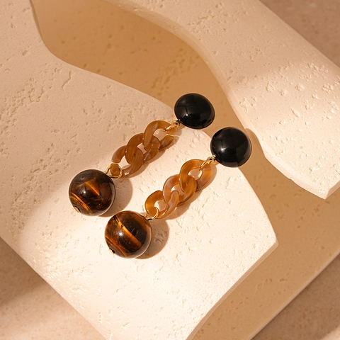 Pendientes Colgantes Vintage Estilo Maillard De Cadena Resina Con Piedra Ojo De Tigre Artificial Y Poste De Plata