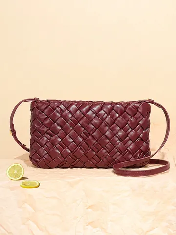 Geflochtene PU Leder Umhängetasche Für Damen Intrecciato Muster Schulterhandtasche Mit Verstellbarem Riemen Einfarbig Minimalistisch