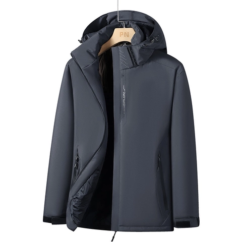 Mens Kapuzen Outdoorjacke Graphenwaerme Wasserdichte Windjacke Duenner Mantel Atmungsaktive Sportbekleidung