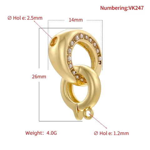 18K Vergoldeter Messing Zirkonia Runder Verschluss Doppelring Verbinder Für Halskette Armband DIY Schmuckherstellung