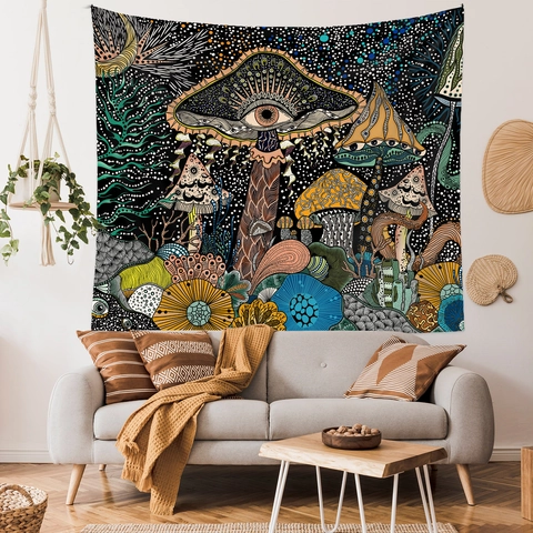 Arazzo Da Parete Fungo Psichedelico Poliestere Occhi Trippy Cielo Stellato Sfondo Appeso Per Decorazione Camera Da Letto Soggiorno