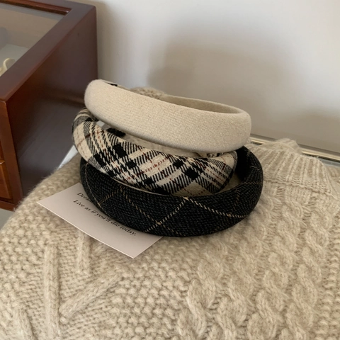 Gevoerde Haarband Geruite Stof Tweed Retro Vintage Collegestijl Haaraccessoires Voor Dames Haarklem
