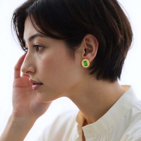 Stainless Steel Zircon Stud Earrings 18K Gold Plated Emerald Green Heart Shaped Luxury Geometric Jewelry For Women