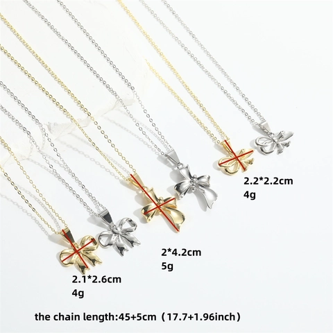 Minimalist Copper Electroplated Bow Pendant Necklace For Women Fashion Butterfly Knot Clavicle Chain Jewelry Gold Silver