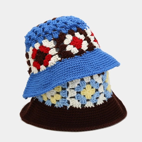 Damen Gehäkelter Fischerhut Handgestrickter Vintage Faltbarer Sonnenschutz Atmungsaktiver Hut Mit Blumenmuster