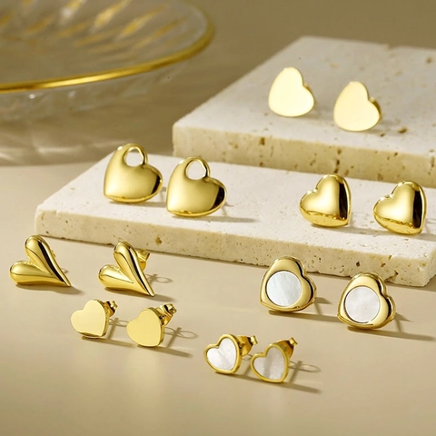 Heart Stud Earrings Stainless Steel 18K Gold Plated Shell Inlay Minimalist Fashion Jewelry For Women