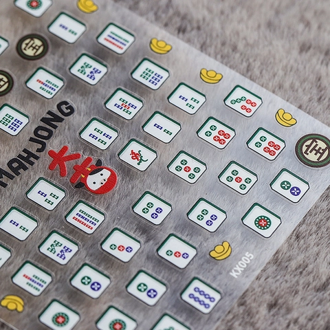 5D Stereo Nail Art Stickers Self-Adhesive Chinese Mahjong Tiles Lucky Words Gold Ingot Transparent Ultra-Thin Decals