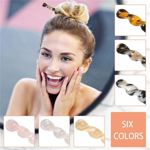 Palitos Para El Cabello De Acetato Horquilla En Espiral Retorcida Vintage Mujer Patrón De Carey De Mármol Hanfu Moderno