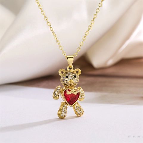 Collana Con Ciondolo A Orso Rame Zircone Micro Intarsiato Arti Mobili Pietra A Cuore Gioielli Moda Carini Per Donna
