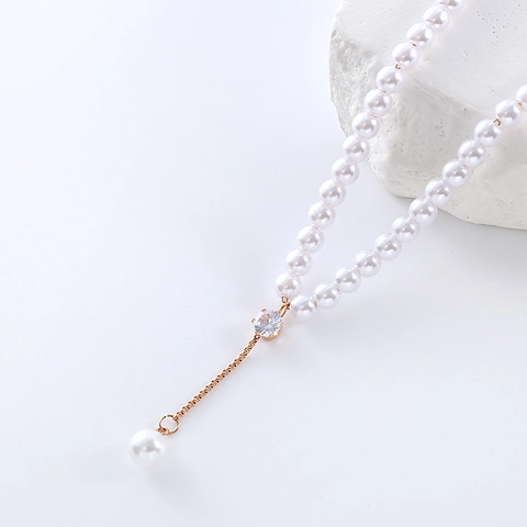 Collar En Y De Acero Inoxidable Con Perlas De Agua Dulce Y Circonita Joyería Elegante Para Mujer