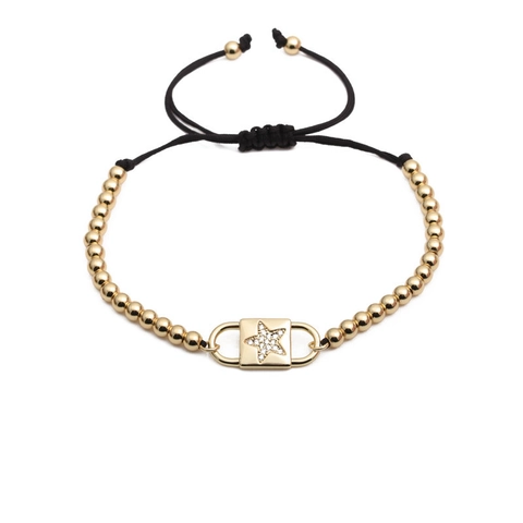 Adjustable Bracelet Star Charm Copper Beads Black Braided Rope Micro Pave Zirconia Fashion Jewelry For Women