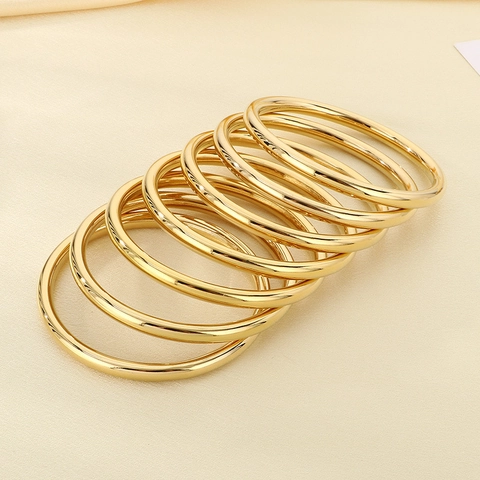 Minimalist Round Bangle Bracelet Stainless Steel 18K Gold Plated Polished Glossy Fashion Jewelry For Women Stackable