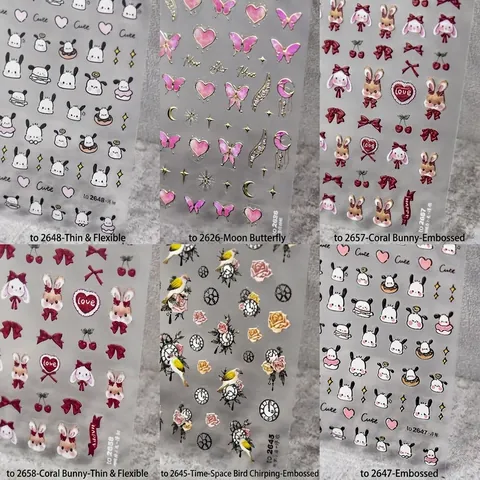 Pegatinas De Arte De Uñas Relieve Bronceado Mariposa Conejo Corazón Diseño Decoración Manicura DIY Para Mujeres Elegante