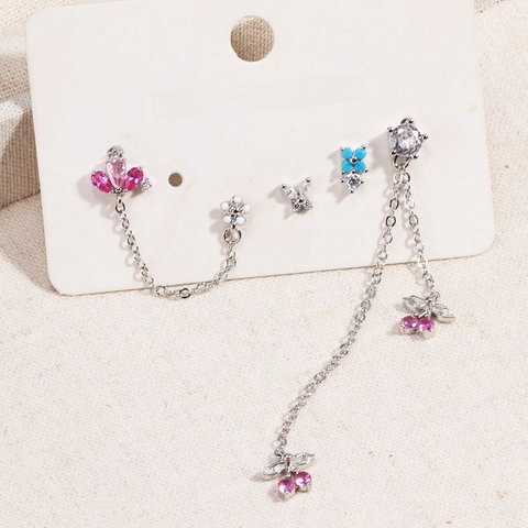 Zircon Flower Butterfly Stud Earrings Long Tassel Dangle Jewelry For Women Elegant Sweet Brass Copper Ear Jewelry