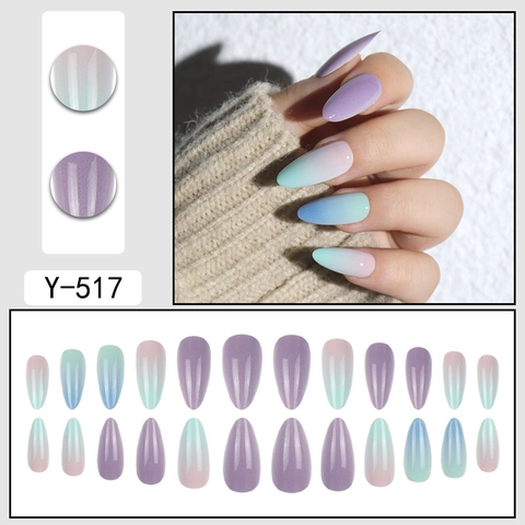 Unghie A Pressione Forma A Mandorla Gradiente Macaron Aurora Punte Per Unghie Finte Per Donna Manicure Di Moda Minimalista Arte Delle Dita