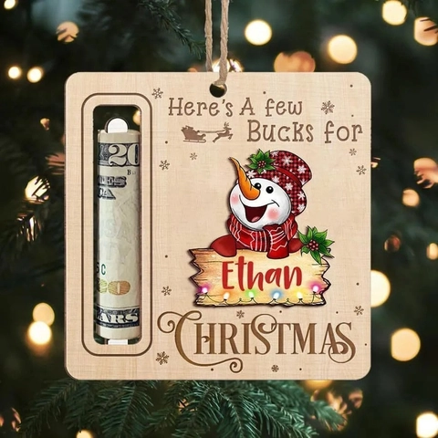 Christmas Wooden Money Holder Ornament Hanging Tree Decor Gift Card Clip Reindeer Santa Snowman Creative Holiday Greeting