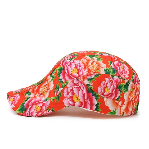 Etnische Platte Pet Pioenenprint Polyester Ademend Verstelbaar Outdoor Ivy Hoed Voor Dames Heren