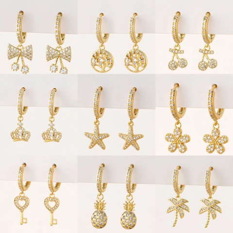 Orecchini Cerchio Rame Zircone Micro Pavé Croce Cuore Farfalla Stella Hamsa Malocchio Gioielli Moda Per Donna