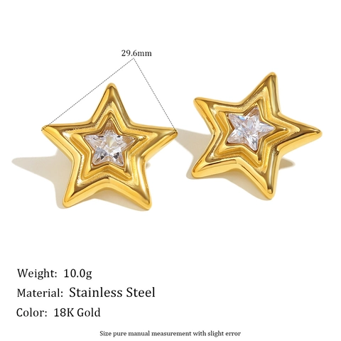 Stern Ohrstecker Aus Edelstahl 18K Vergoldet Klarer Zirkon Fünfzackige Form INS Mode Eleganter Schmuck Für Damen