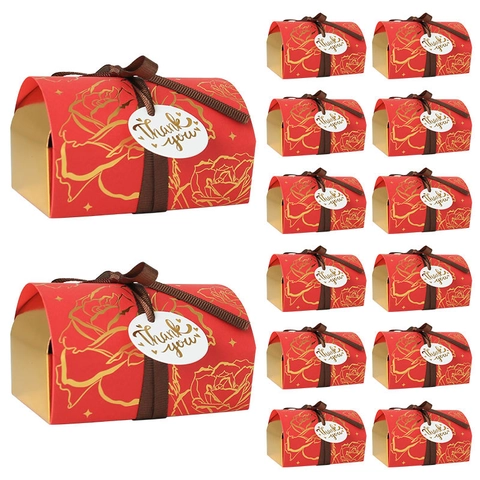 European Floral Gift Box With Gold Stamping Ribbon And Thank You Tag For Wedding Party Candy Jewelry Packaging