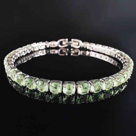 Elegante Muntgroene Strass Tennis Armband Koper Verzilverd voor Vrouwen Mode Sieraden Valentijn Cadeau Armband