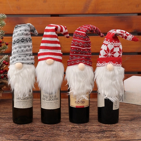 Christmas Wine Bottle Covers Knitted Gnome Santa Snowman Reindeer Table Decor Holiday Party Supplies Festive Ornament