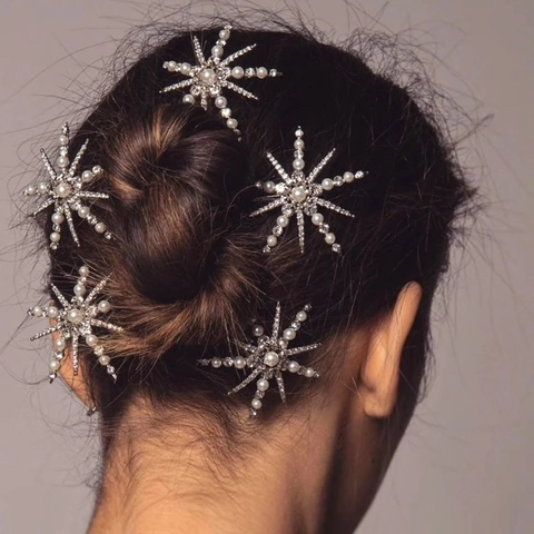 Peine De Pelo De Aleación Strass Perla Artificial De Imitación Estrella Peine Lateral Novia Boda Tocado Elegante Accesorio Cabello Vintage Mujeres