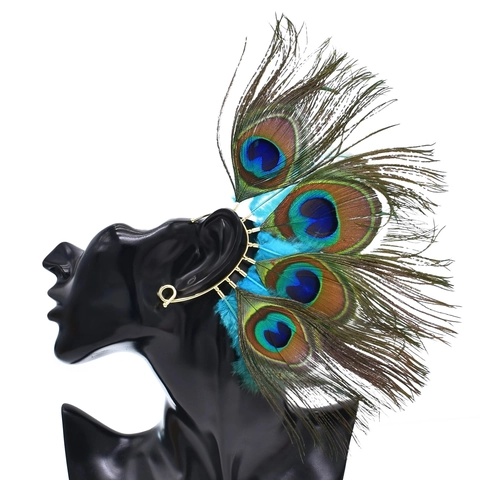 Vintage Bohemian Peacock Feather Ear Cuff Alloy Ethnic Non Piercing Ear Wrap For Women Exaggerated Fashion Jewelry Accessory