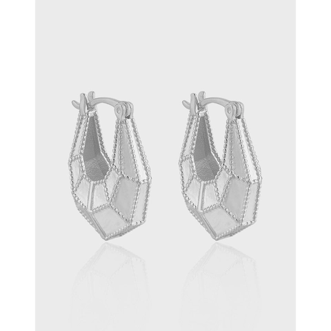925 Sterling Silber Geometrische Creolen Facettierte Unregelmäßige Perlen U Form Minimalistischer Modeschmuck Für Damen