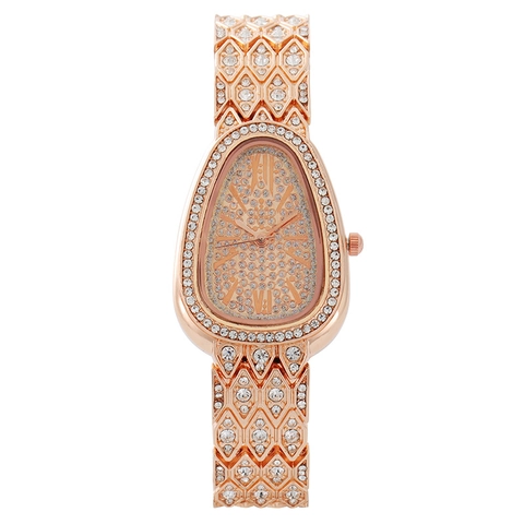 Montre Bijou de Luxe en Forme de Serpent pour Femmes Bracelet en Alliage Incrusté de Strass Cadran Ovale Quartz Analogique
